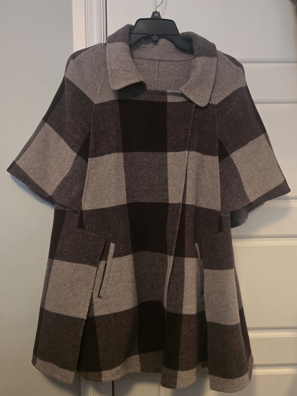 Plaid Cape Coat in Brown and Taupe